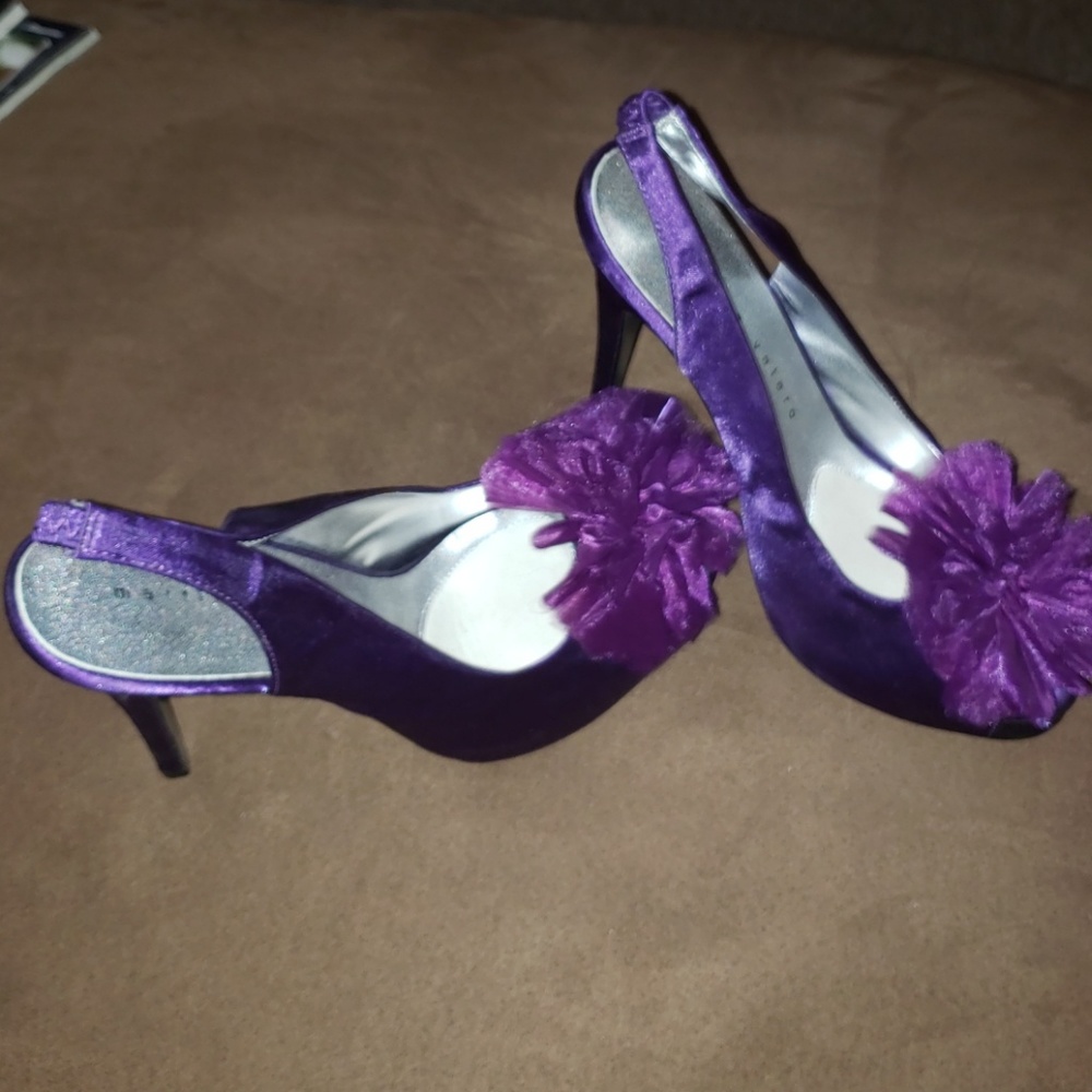 Purple Martinez Valero satin sling backs